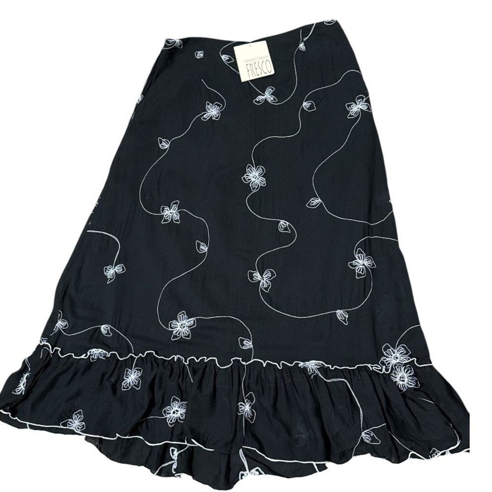 Whimsigoth Nomadic Traders Fresco Fairy Floral Maxi Skirt Ruffle Large NWT